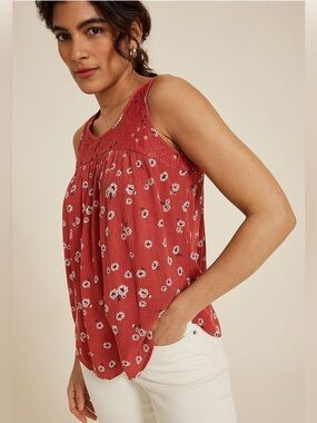 Maurices Floral Lace Yoke Tank Top Boho Flowy Rayon Small
